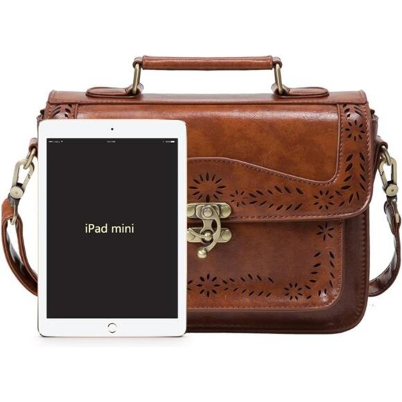 Women PU Leather Satchel Purse Vintage Small College Crossbody - Picture 5 of 7